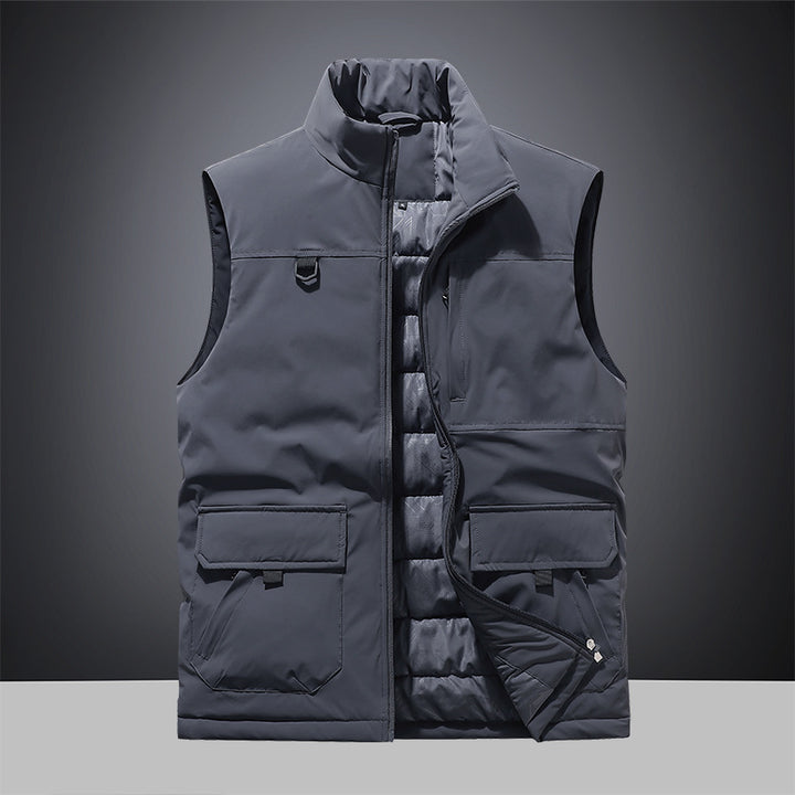 Herren Multifunktionale Wattierte Outdoor-Weste mit Cargo-Taschen und Stehkragen Drune