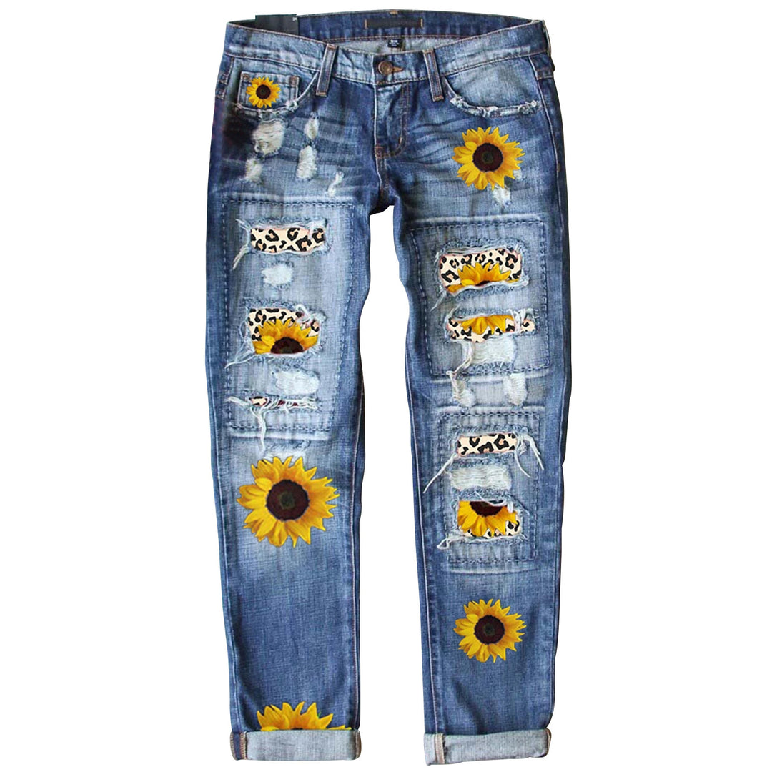 Damen nan verwaschene schmale Jeans mit Leopardenpatches und Glitzerbesatz Drune