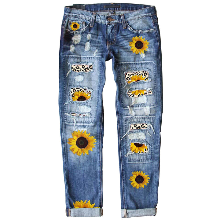 Damen nan verwaschene schmale Jeans mit Leopardenpatches und Glitzerbesatz Drune