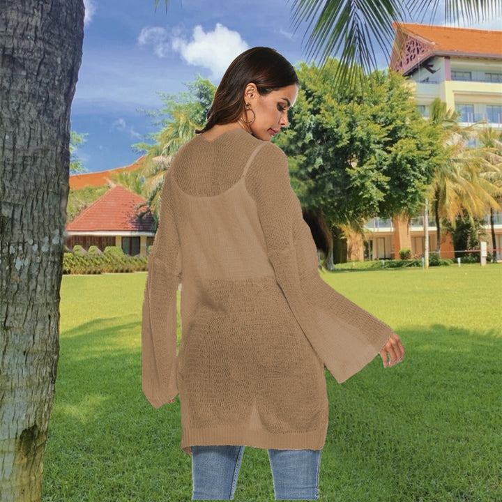 Damen Langer Strickcardigan mit weitem Schnitt und offenem Design Drune