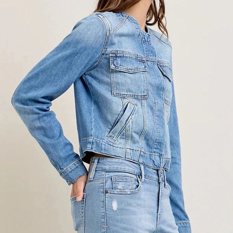 Damen Denim-Jeansjacke mit lässiger Passform und modernen Details Drune