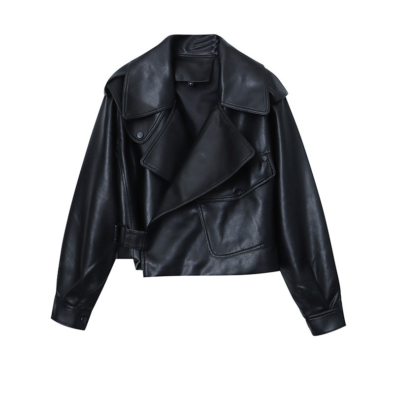 Damen Kunstlederjacke im lässigen Biker-Stil mit asymmetrischem Reißverschluss Drune