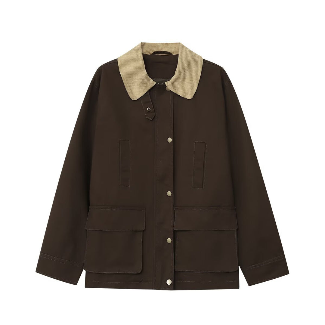 Damen Fieldjacke im Parka‑Stil mit Cordkragen, Druckknopfverschluß und aufgesetzten Fronttaschen Drune