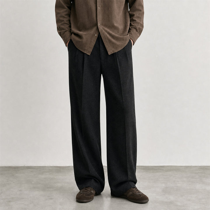 Herren Weite Bundfalten-Hose aus Wollmischung mit weitem Bein Drune
