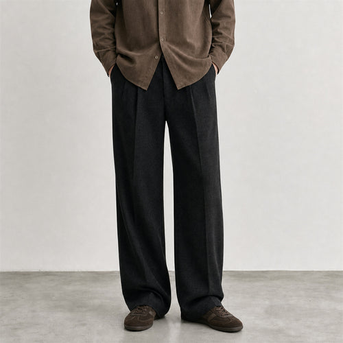 Herren Weite Bundfalten-Hose aus Wollmischung mit weitem Bein Drune