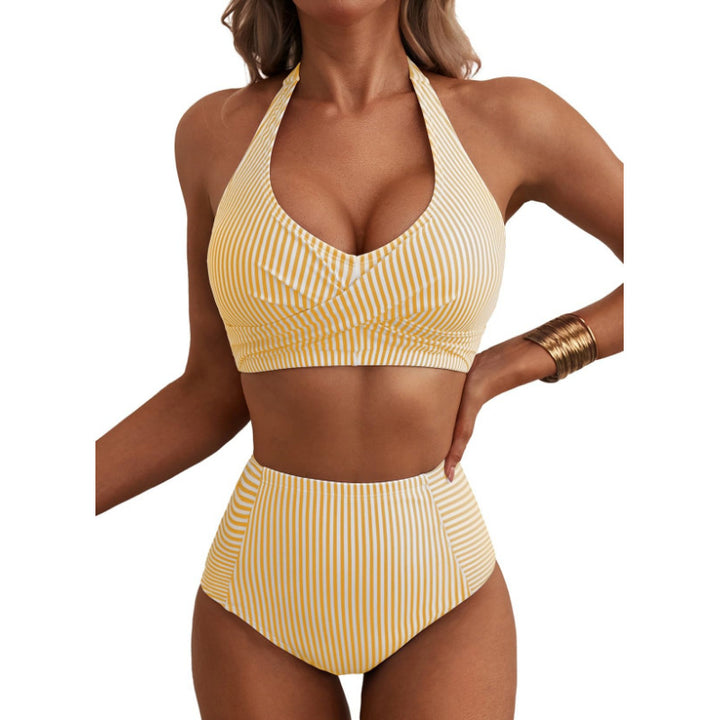 Damen Hochbundiger Streifen-Bikini Drune