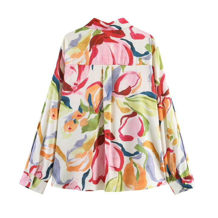 Damen Locker geschnittene Hemdbluse mit Aquarell-Print und Kentkragen Drune