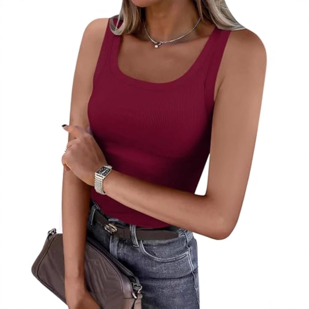 Damen Bauchfreies Tanktop mit Rippstrickstruktur und breiten Trägern Drune