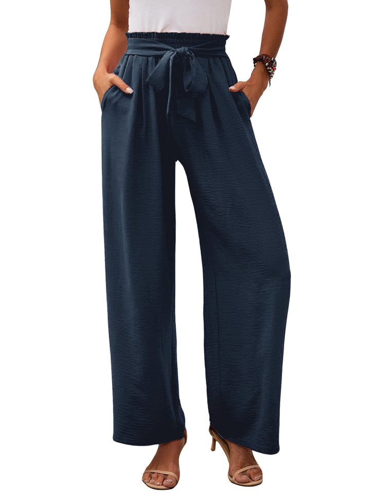 Damen Paperbag-Hose mit weitem Bein, elastischer Taille und Bindegürtel Drune