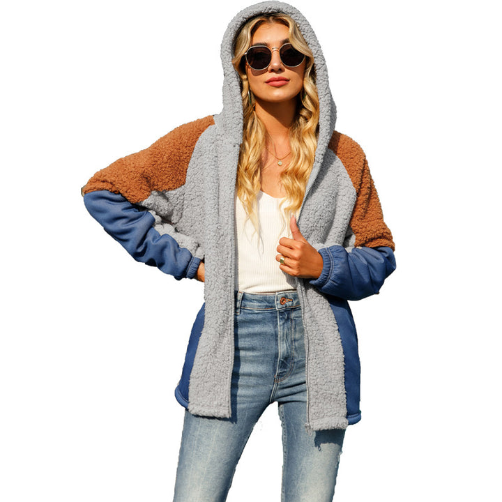 Damen kuschelige Fleece-Jacke mit Kapuze Drune