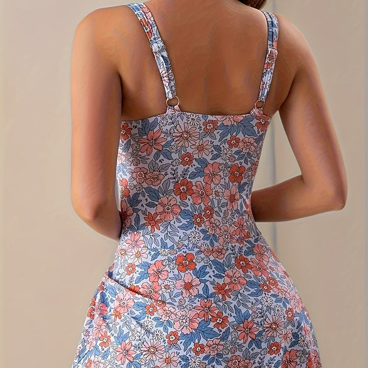 Damen Floral Design Badeanzug mit Wickelrock Drune