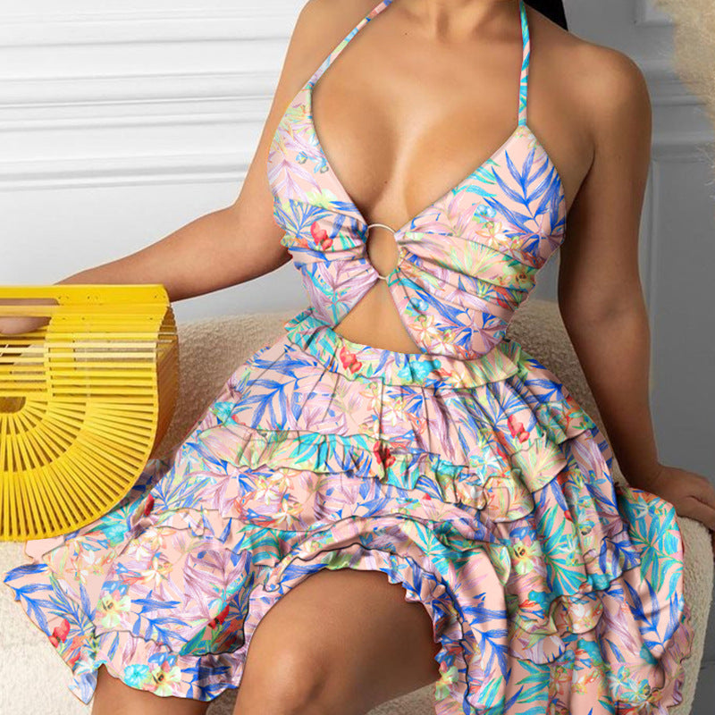 Damen Sommerkleid mit tiefem Ausschnitt und Rüschendetails Drune