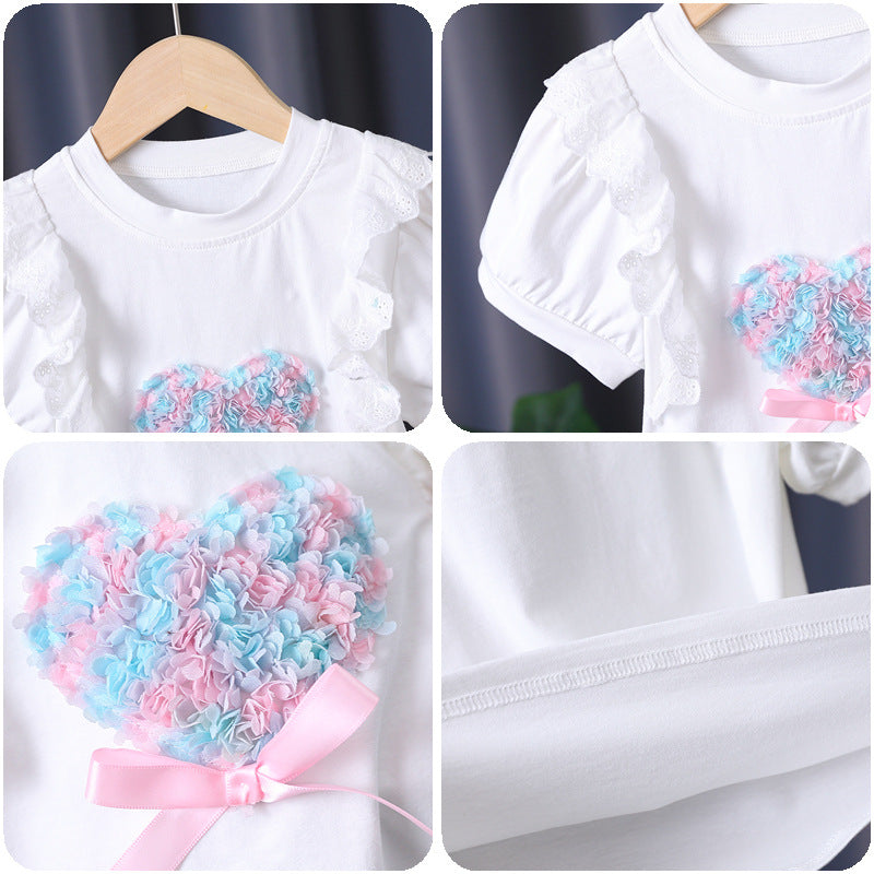 Mädchen T-Shirt mit Rüschendetails und Herzmotiv Drune