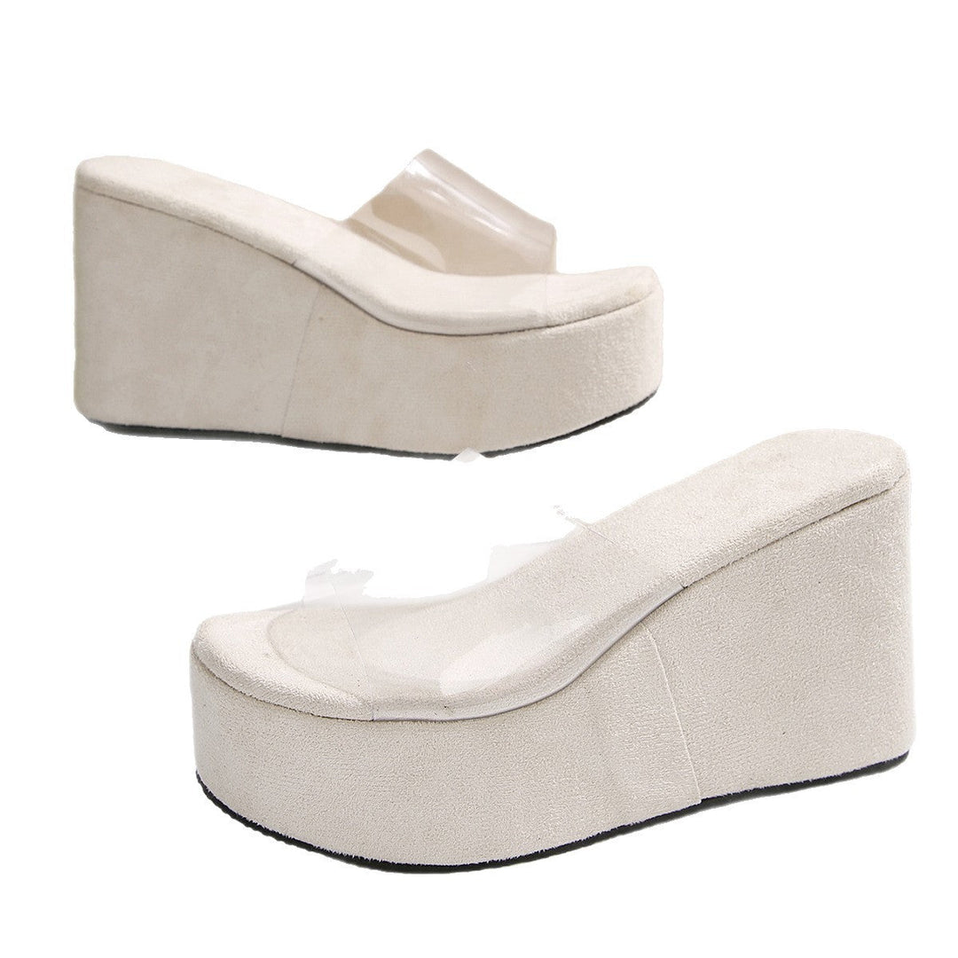 Damen Plateau-Sandalen mit transparentem Riemen und rutschfester Sohle Drune