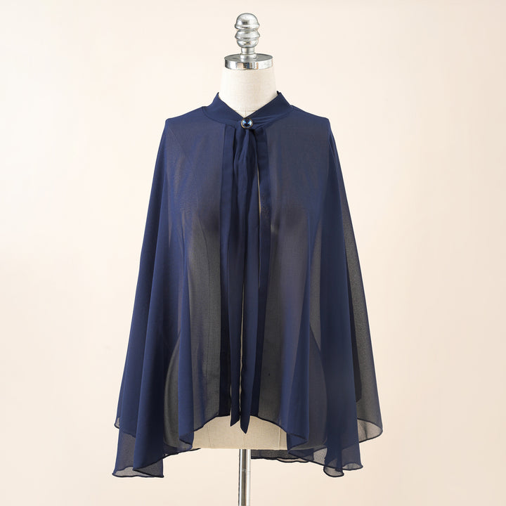 Damen Chiffon-Cape mit Schleifenkragen und Zierknopf Drune