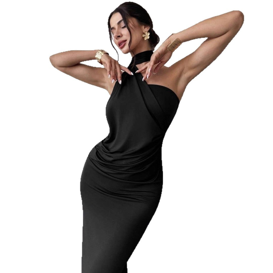 Damen Elegantes Langarm-Minikleid mit drapierter Silhouette und schickem Stehkragen Drune