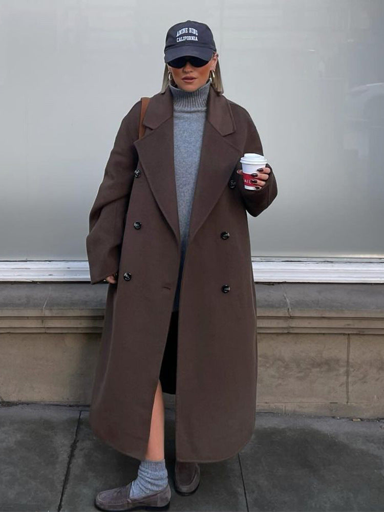 Damen Oversize Wollmix-Mantel mit verlängertem Cocoon-Schnitt und Doppelreihe Drune