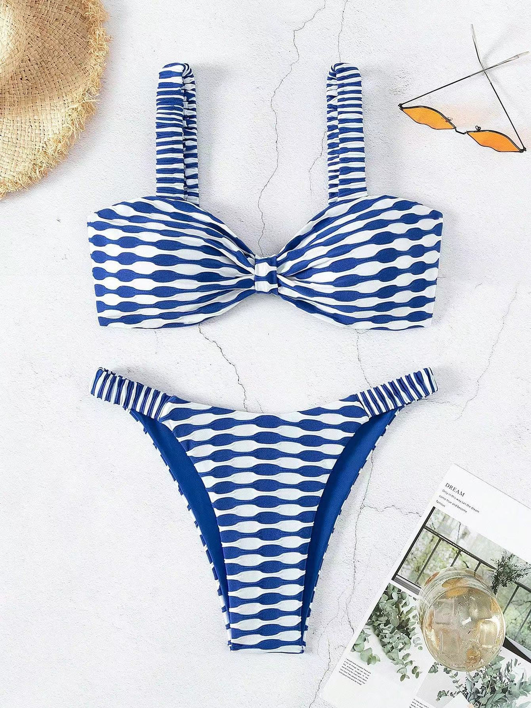 Damen Bandeau-Bikini mit einzigartigem Muster und verstellbaren Trägern Drune