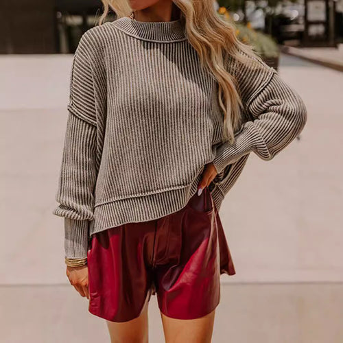 Damen lässiger Rollkragenpullover mit feinem Streifenmuster und oversized Schnitt Drune