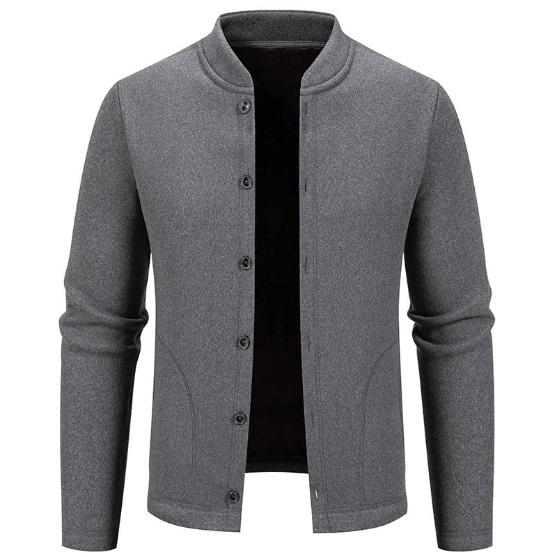 Herren Stehkragen-Strickjacke mit Knopfleiste und leichtem Wollmix Drune