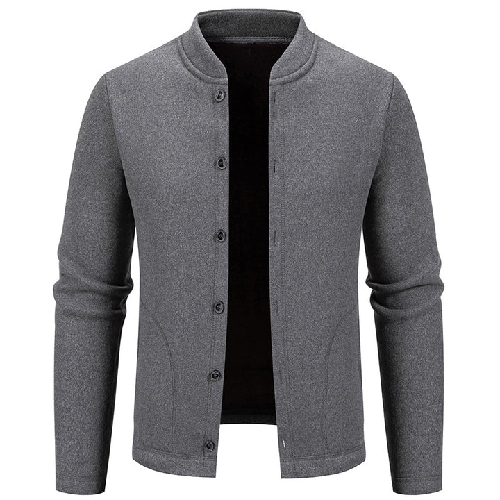 Herren Stehkragen-Strickjacke mit Knopfleiste und leichtem Wollmix Drune