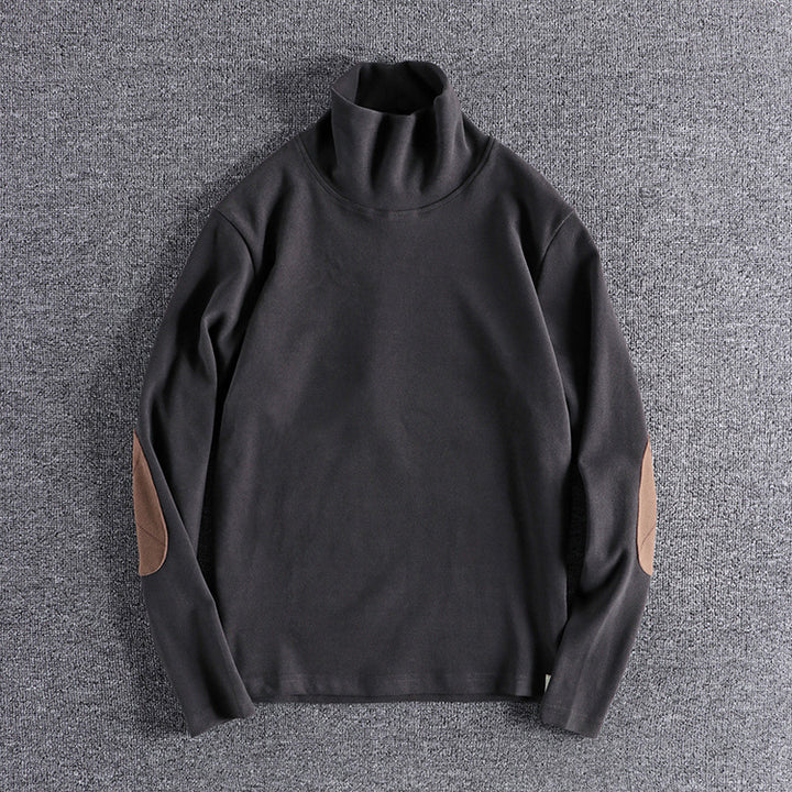 Herren Stehkragenpullover aus hochwertigem Fleece mit kontrastierenden Ellbogenpatches Drune