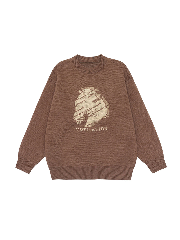 Damen Oversize-Strickpullover mit Intarsienmotiv und Rundhalsausschnitt Drune