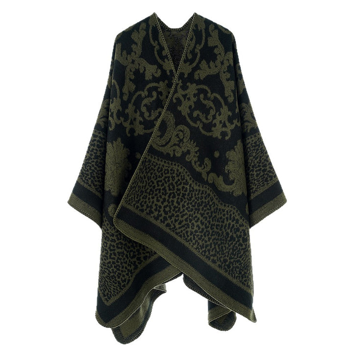 Damen Jacquard‑Wollmix Capeponcho mit Barock‑ und Animalmuster Drune