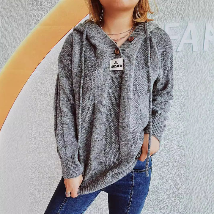 Damen lässiger Hoodie mit Knopfleiste und gemütlichem Strickdesign Drune