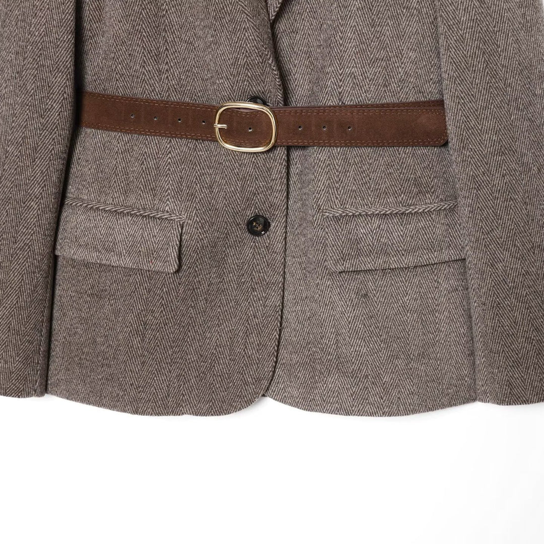 Damen Taillierter Herringbone-Blazer‑Mantel mit Bindegürtel Drune