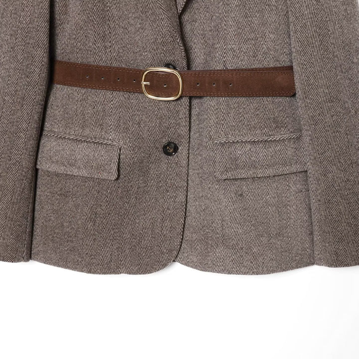 Damen Taillierter Herringbone-Blazer‑Mantel mit Bindegürtel Drune