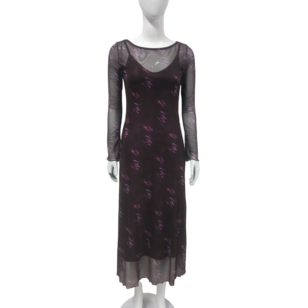 Damen Figurbetontes Midi-Kleid mit transparentem Mesh-Overlay Drune