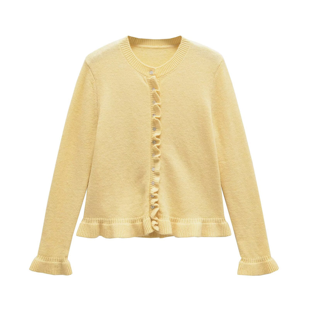 Damen Strickjacke mit dezentem Rüschendetail und hochwertigen Knopfverzierungen Drune