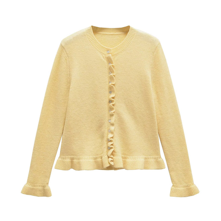 Damen Strickjacke mit dezentem Rüschendetail und hochwertigen Knopfverzierungen Drune