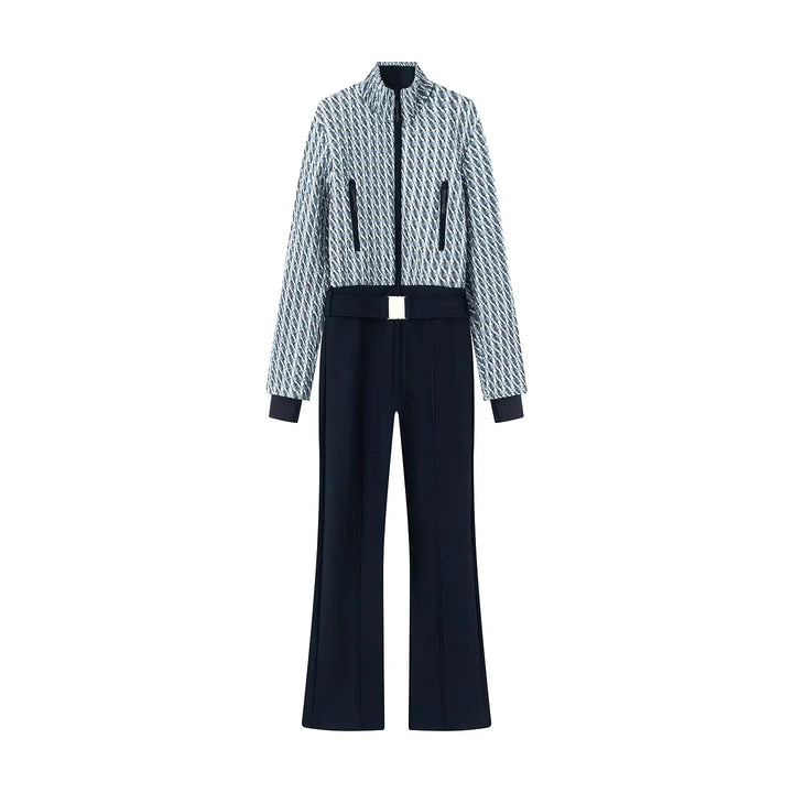 Damen nan elegante Jumpsuit-Kombination mit gesteppter Kurzbomber und weitem Bundfaltenhose Drune
