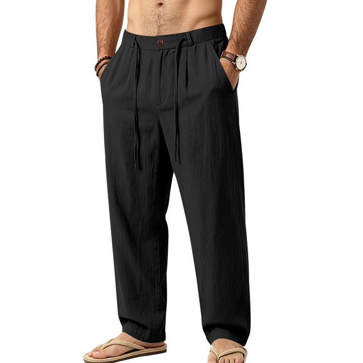 Herren Lässige Loungehose aus Leinenmischung mit Bundfalten und verdecktem Kordelzug Drune