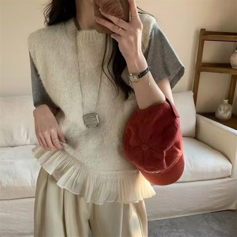 Damen Moderner Layering-Pullover mit Rüschensaum Drune