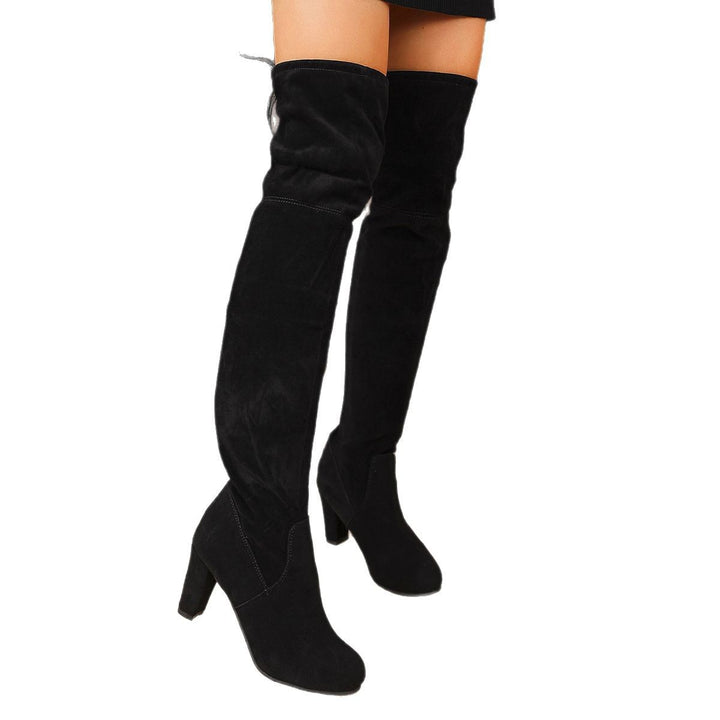 Damen Overknee-Slouch-Stiefel mit 8cm Blockabsatz und verstellbarem Kordelabschluss Drune