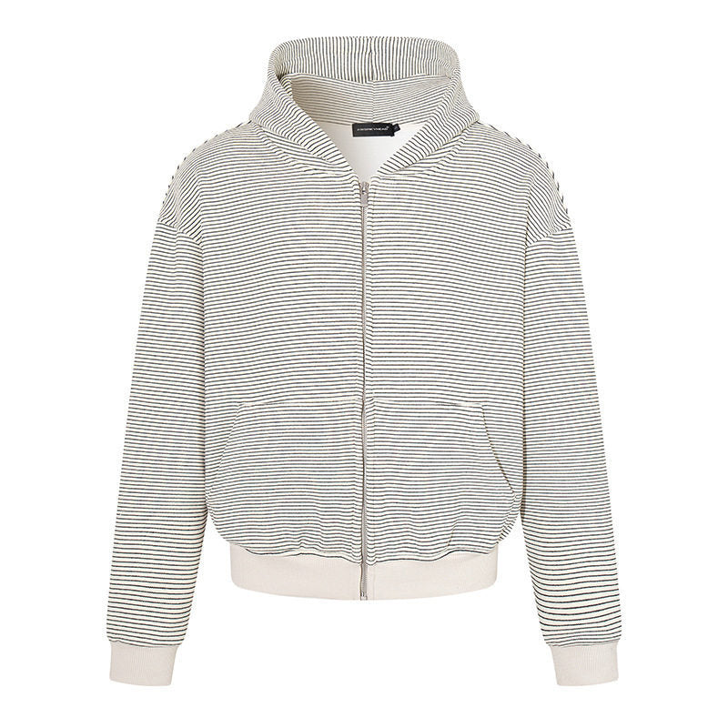 Damen Feinringel-Zipjacke mit hohem Stehkragen, Kängurutaschen und elastischem Saum Drune
