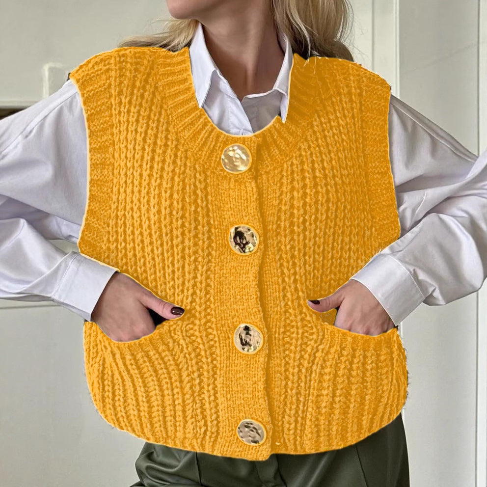 Damen Strickweste mit Knopfdetaillierung und praktischen Taschen Drune