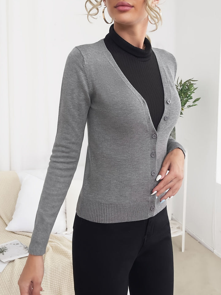 Damen kurzärmliger Strickcardigan mit eleganten Knöpfen und feiner Textur Drune