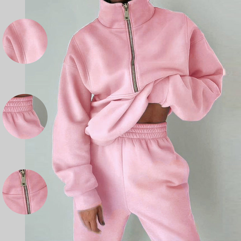 Damen nan Oversize Halbzip-Sweatshirt mit hohem Stehkragen und verdeckter Kängurutasche Drune