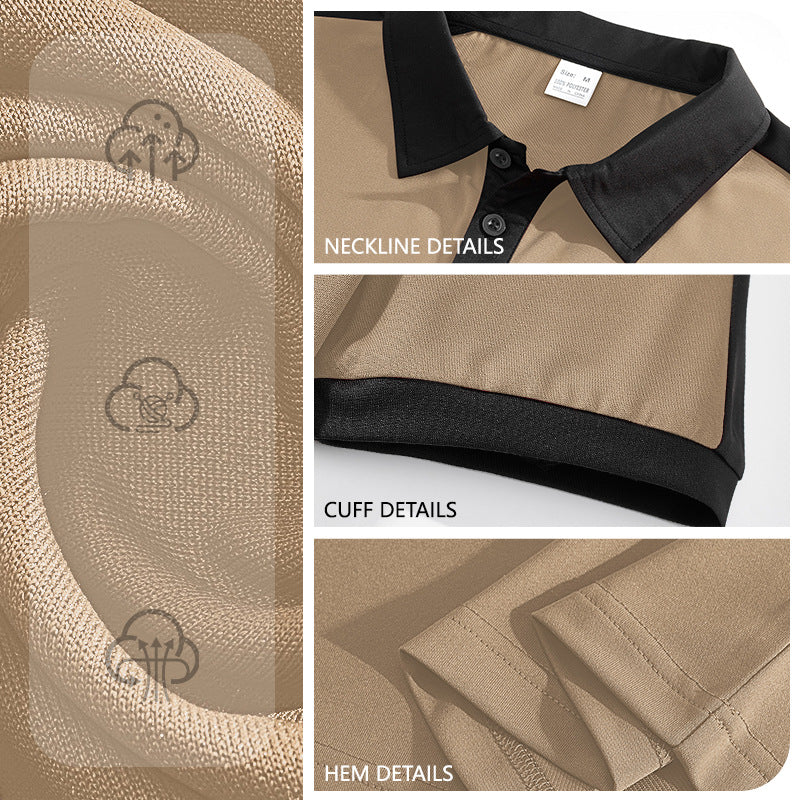 Herren nan Premium-Polo im Retro-Kontrastlook mit Hemdkragen und Dreiknopfleiste Drune