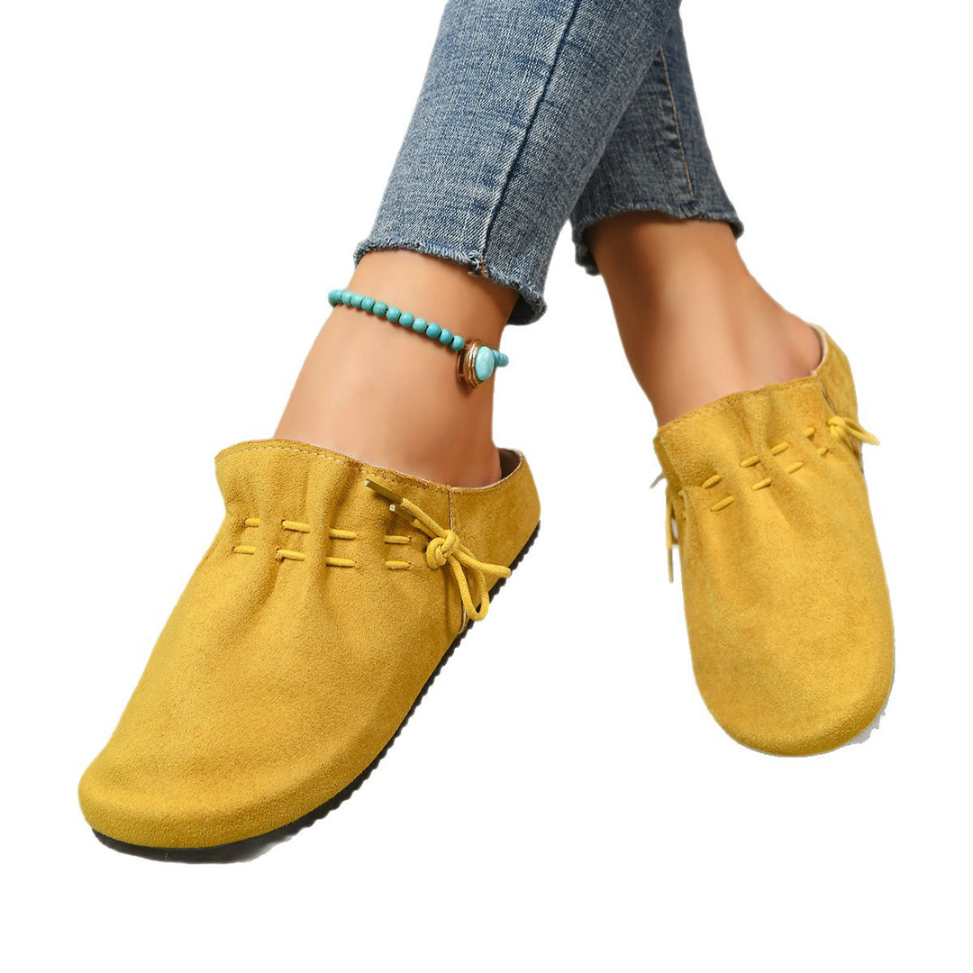 Damen nan gefütterte Velours-Pantolette mit Teddy-Innensohle, weicher Innensohle und dekorativer Schnürung Drune