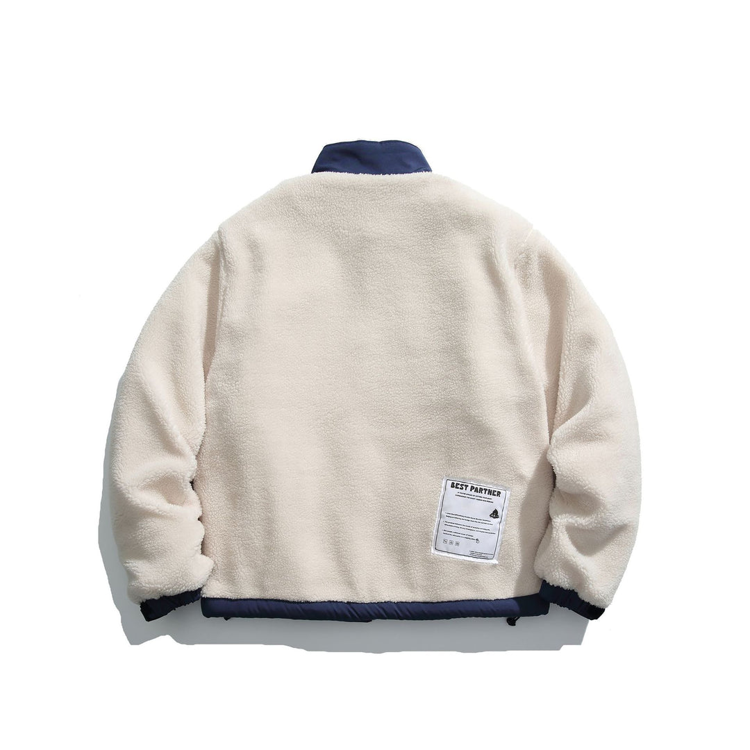 Herren Teddy-Fleecejacke mit Stehkragen, durchgehendem Reißverschluss und Kontrastbesatz Drune