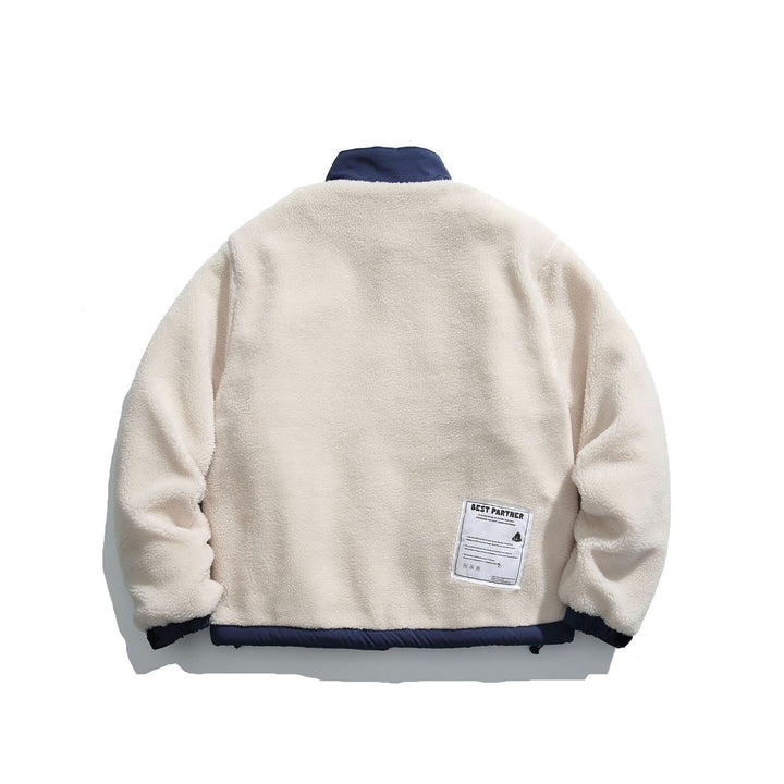 Herren Teddy-Fleecejacke mit Stehkragen, durchgehendem Reißverschluss und Kontrastbesatz Drune