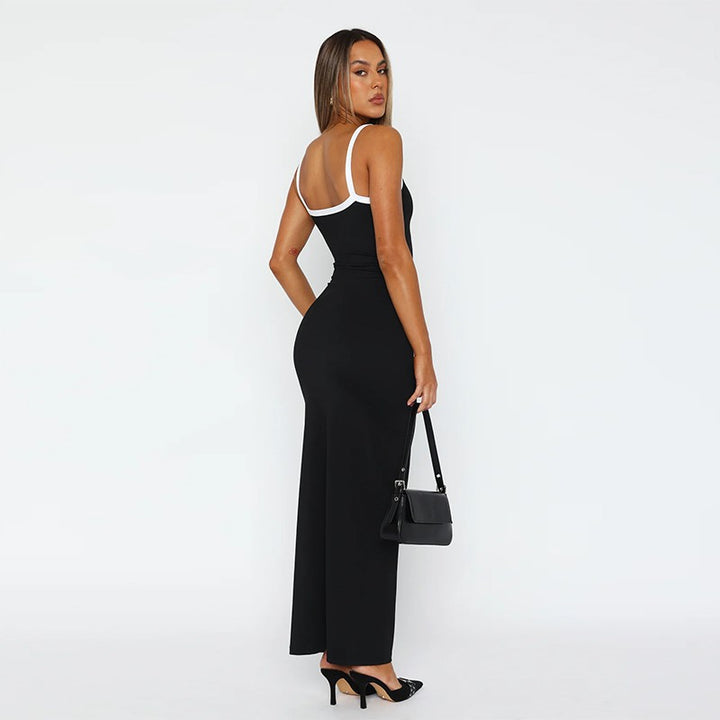 Damen Elegantes langes Kleid mit schmalen Trägern und figurbetonendem Schnitt Drune