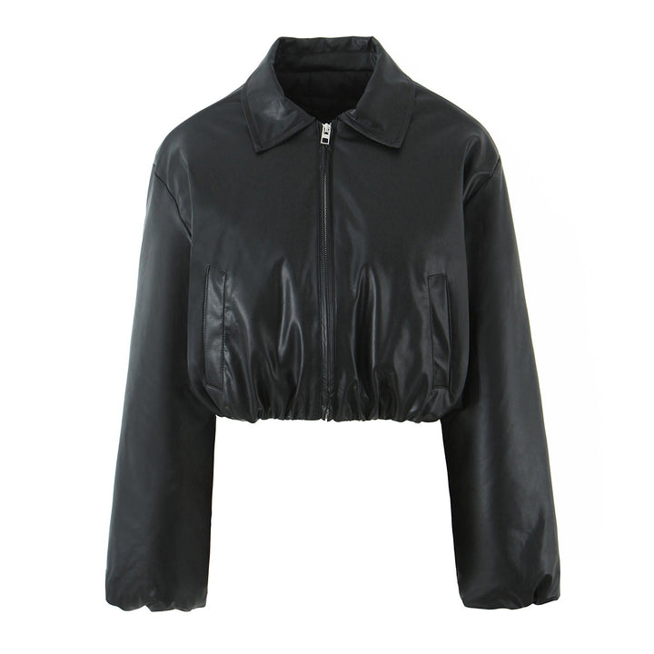 Damen elegante cropped Jacke mit Reißverschluss und Stickkragen Drune