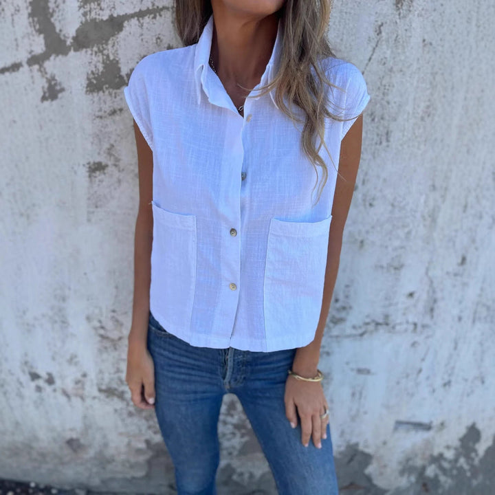 Damen Kurzarm Bluse mit praktischen Taschen Drune