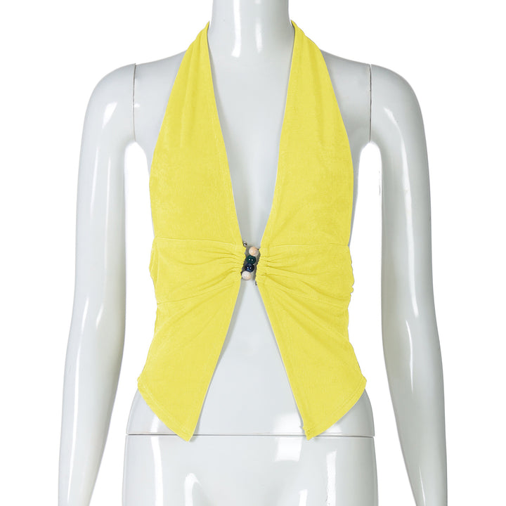 Damen Haltertop mit eleganter Raffung und dekorativen Perlen Drune